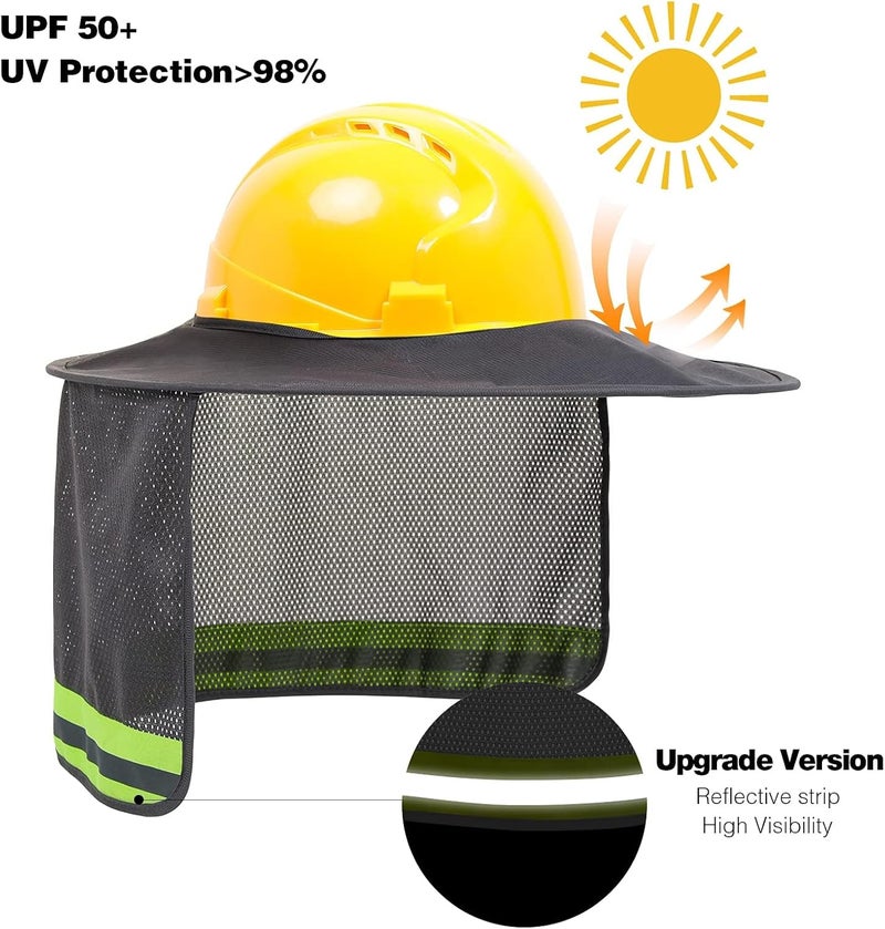 TCCFCCT Hard Hat Shade, Full Brim Mesh Neck Sun Shield, High Visibility Neck Protection & Bandana Headband Face Scarf, Hard Hat Accessories, 2 Pack, Grey - Image 3